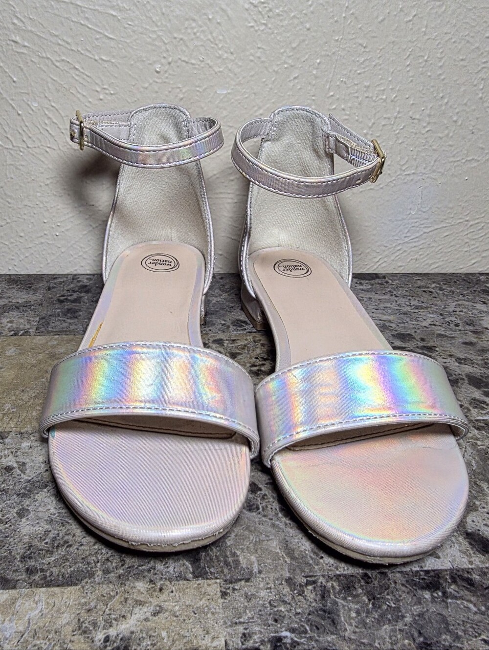 Girls' holographic ankle strap sandals